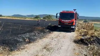 Balıkesir Gönen'de buğday tarlasında yangın çıktı