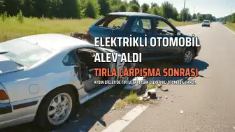 Aydın'da Trafik Kazası Sonrası Elektrikli Otomobil Alev Aldı: 1 Yaralı