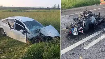 Bursa'da Trafik Kazası: Otomobil Tarlaya Uçtu, Motosiklet Elektrik Direğine Çarptı: 4 Yaralı