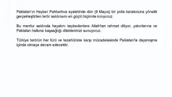 Dışişleri Bakanlığı'ndan Pakistan'daki Terör Saldırısına Kınama