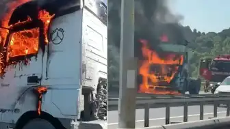 İstanbul Eyüpsultan'da Seyir Halindeki TIR'da Yangın Çıktı