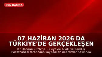 07 Haziran 2026'da Türkiye'de Gerçekleşen Depremler: AFAD ve Kandilli Rasathanesi Verileri