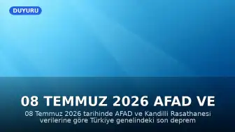 08 Temmuz 2026 AFAD ve Kandilli Verilerine Göre Son Depremler