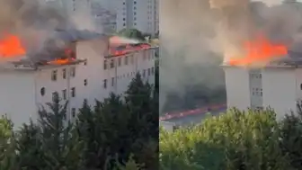 İstanbul Beylikdüzü'nde Bir Okulun Çatısında Yangın Çıktı