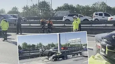 D-100 Karayolu'nda Trafik Kazası: Otomobil Takla Attı