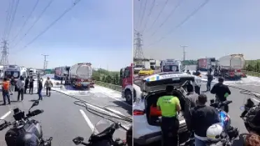 Esenyurt TEM Otoyolu'nda Tanker ve TIR Çarpıştı