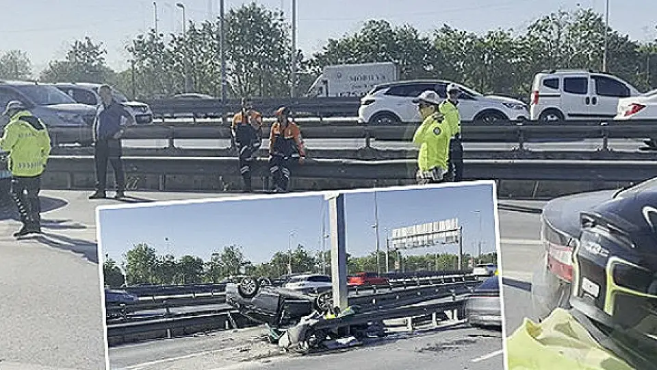 D-100 Karayolu'nda Trafik Kazası: Otomobil Takla Attı