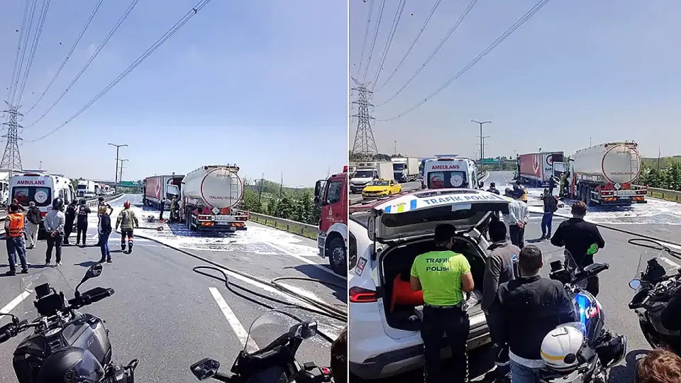 Esenyurt TEM Otoyolu'nda Tanker ve TIR Çarpıştı