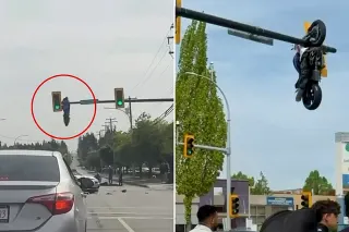 Kanada'da Trafik Işığında Asılı Kalan Motosiklet Şaşkınlık Yarattı