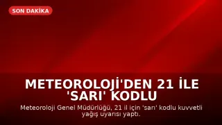 Meteoroloji'den 21 ile 'sarı' kodlu yağış uyarısı